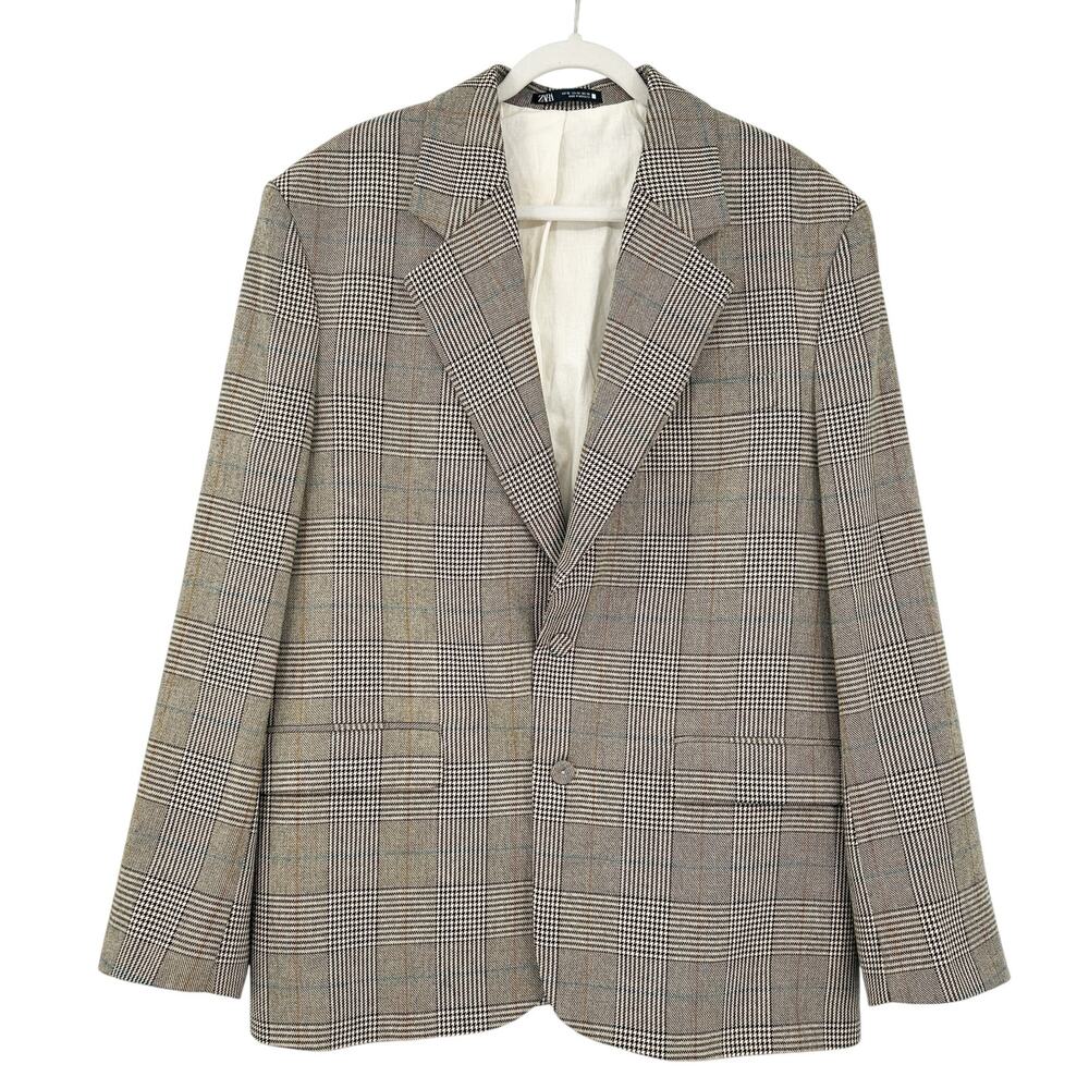 Zara Mens Business Academia Wool Blend Plaid Houndstooth Blazer Coat Size‎ 42